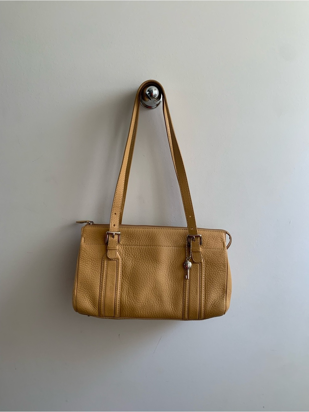 VTG Fossil 1954 Tan Mustard Pebbled Leather Shoulder Satchel Bag
